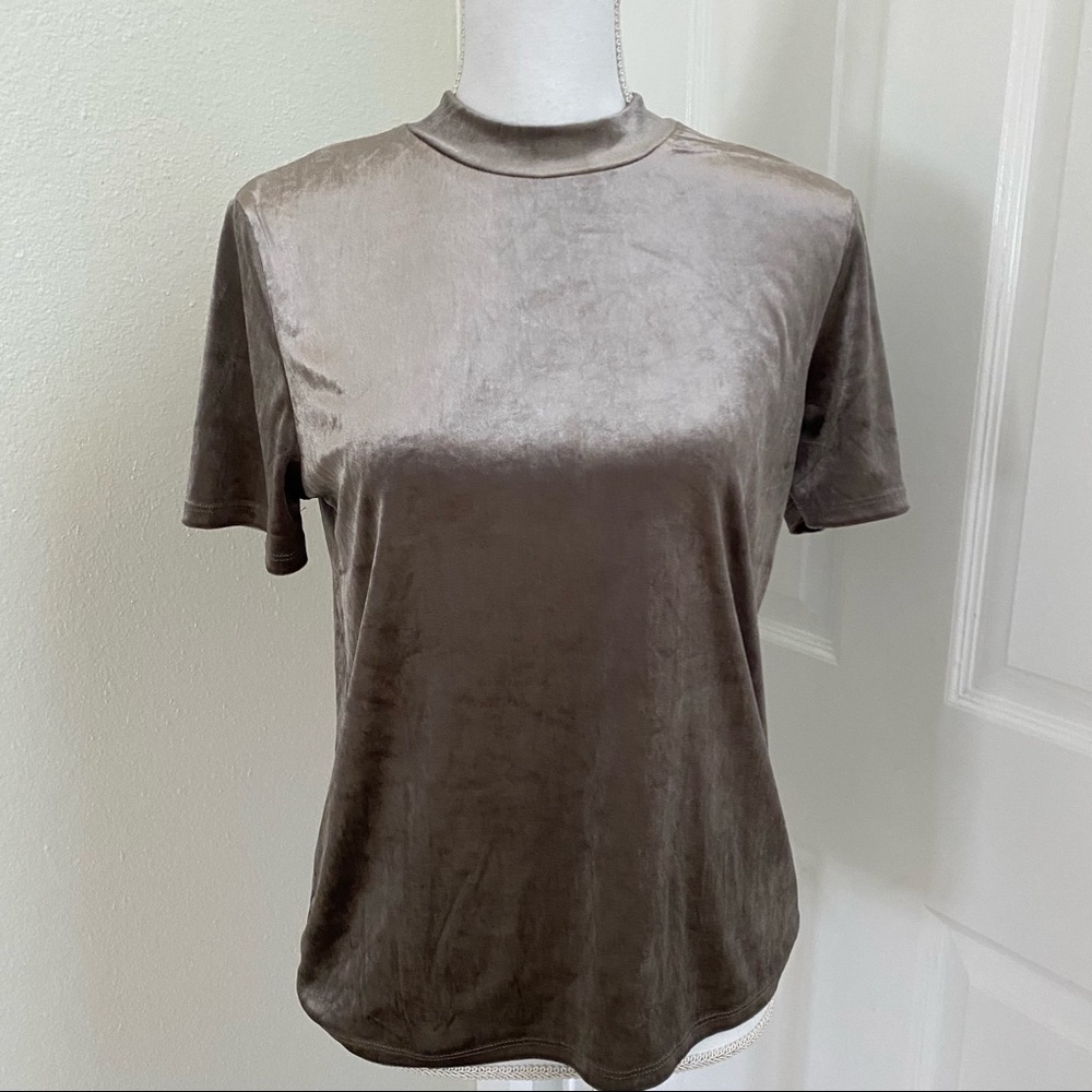 Zara Trafaluc Top Sz Med Mock Neck Velour Pewter